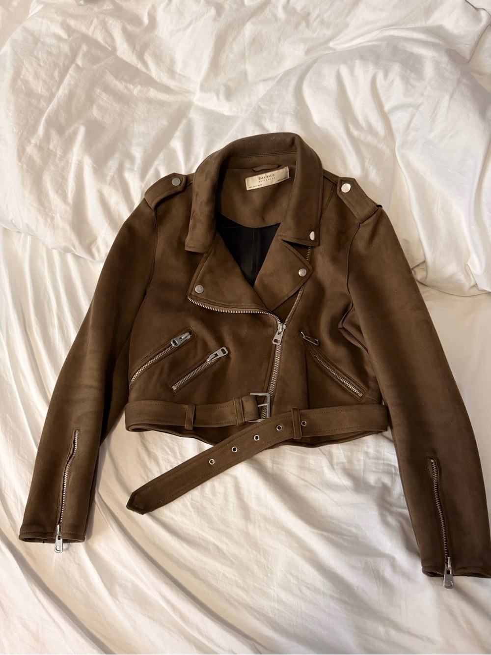 Zara Brown Suede Biker Jacket with Belt